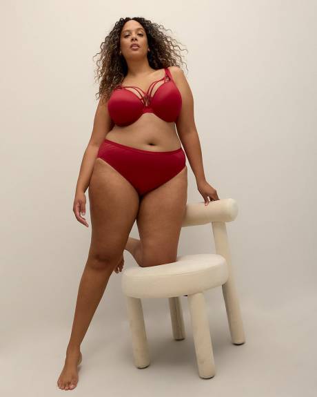 Red Microfibre Plunge Bra with Strapping Neckline - Déesse Collection