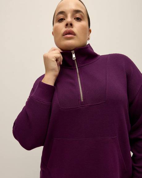 Sweatshirt tunique côtelé à col cheminée zippé - Active Zone