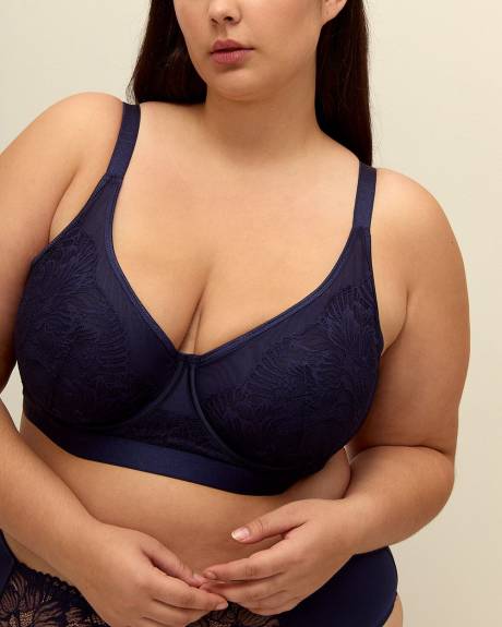 Blue Lace Unlined Underwire Plunge Bra - Déesse Collection