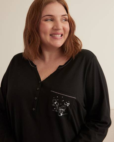 Long-Sleeve Round Henley Neck Pyjama Top - ti Voglio