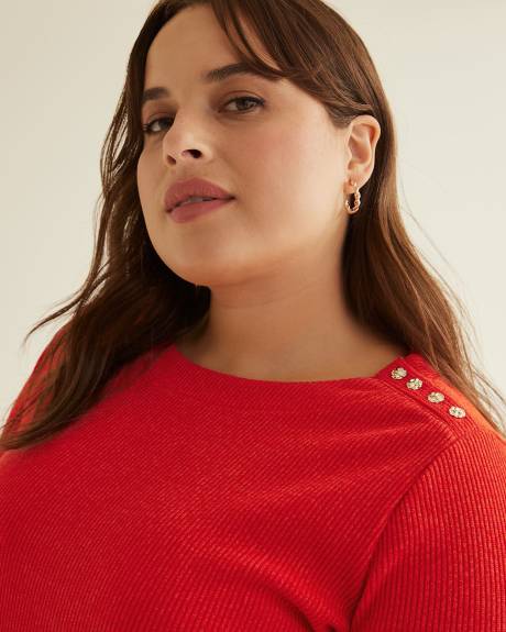 Ribbed Long-Sleeve Mock Neck Knit Top