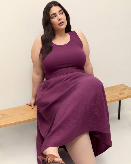 Robe longue évasée sans manches, tissu responsable