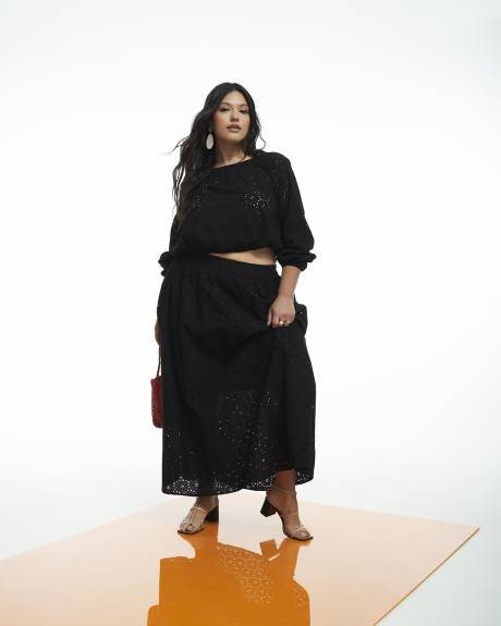 Pull-On Skirt, Black Cotton Eyelet, Ankle-Length - Addition Elle