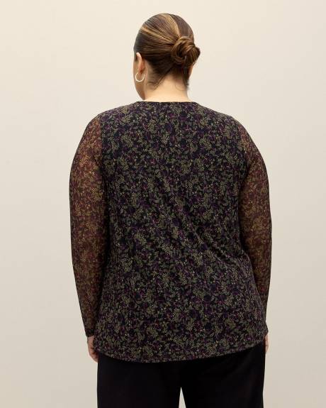 Long-Sleeve Mesh Top with Smocking