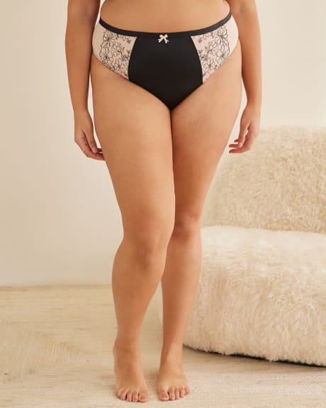 Microfibre Thong with Embroidery - Déesse Collection