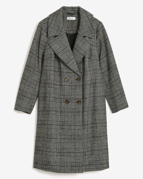 Plaid Double-Breasted Wool Blend Coat - Addition Elle