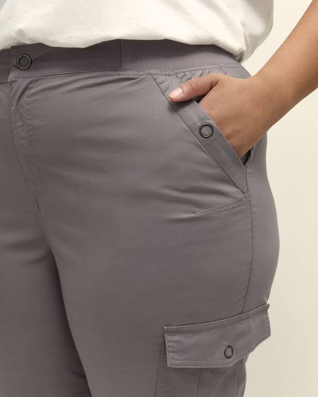 Pantalon capri en coton avec bande de taille côtelée