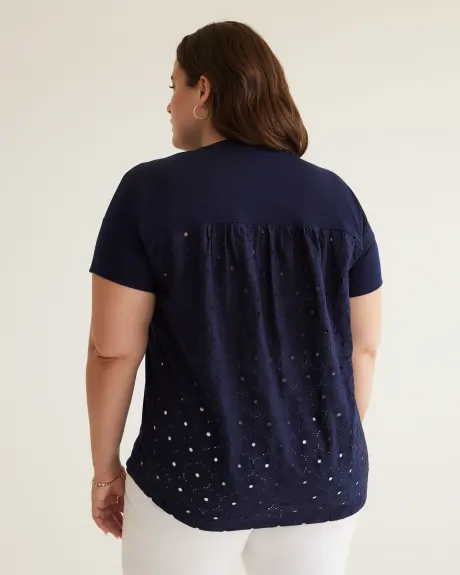 Short-Sleeve Knit Top with Eyelet Back