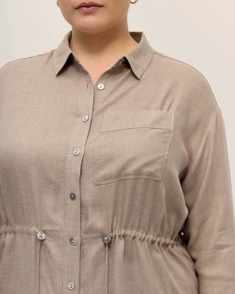 Military Shirt with Long Rolled Sleeve and Elastic Waist - Addition Elle