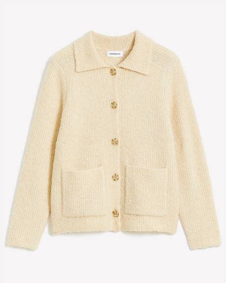 Boucle Knit Cardigan with Shirt Collar - Addition Elle