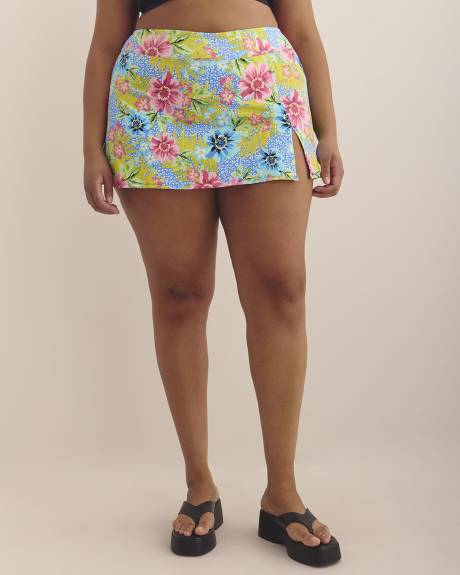 Floral High-Waisted Skirted Swim Brief - Bleu by Rod Beattie