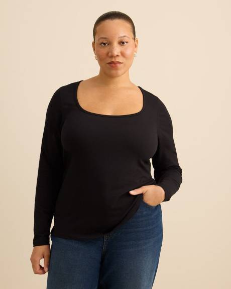 Rounded-Neck Long-Sleeve Top - Addition Elle