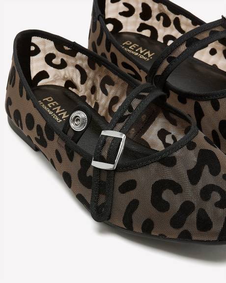 Extra Wide Width, Mesh Leopard Ballerina Flat with Strap