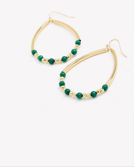 Tear Drop Shape Earrings with Dark Beads