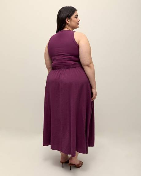 Robe longue évasée sans manches, tissu responsable