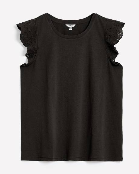 Ruffled-Sleeve Crewneck Knit Top