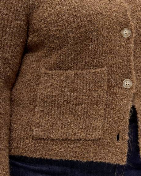 Boucle Knit Cardigan with Shirt Collar - Addition Elle