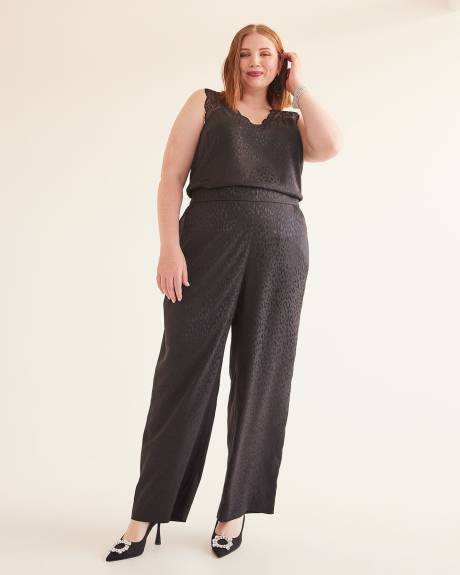 Black Textured Satin Wide-Leg Pant