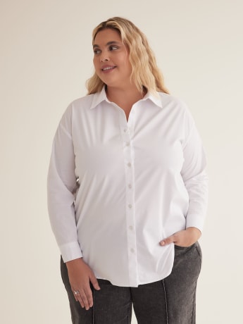 Poplin Tunic Shirt with High-Low Hem