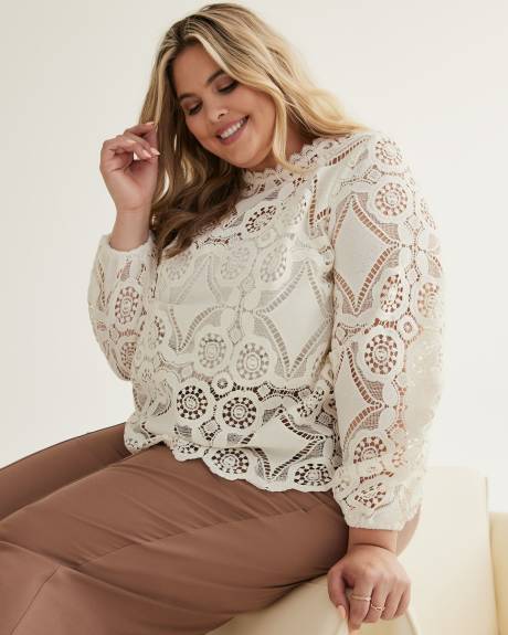 Crochet Blouse with Long Balloon Sleeves