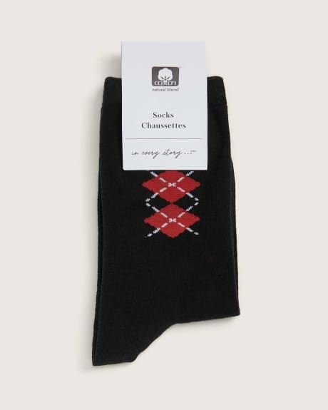 Argyle Placement Motif Crew Socks - In Every Story