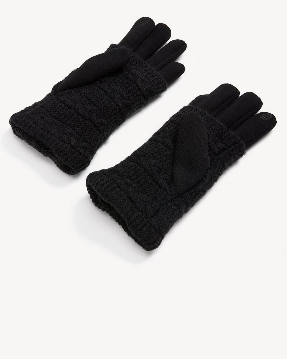 Black Knit Gloves with Cable Knit Overlay Penningtons