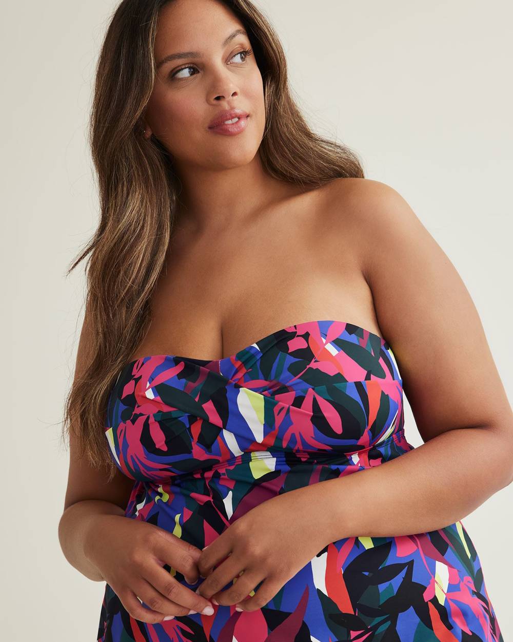 Tropical Twisted Bandeau Swim Dress