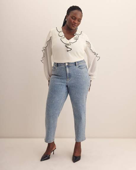 White Ruffled Swing Fashion Blouse - Addition Elle