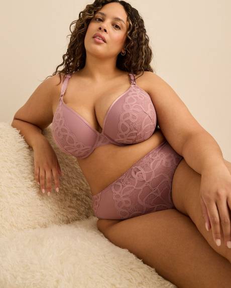 Culotte &eacute;chancr&eacute;e en dentelle rose fonc&eacute; avec maille - D&eacute;esse Collection
