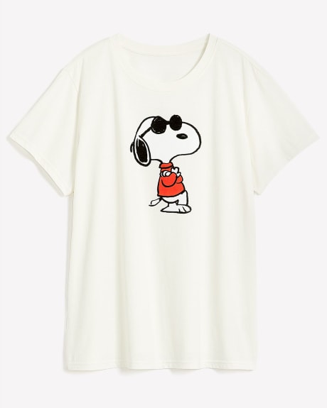 Cotton Blend Tee with Snoopy Print