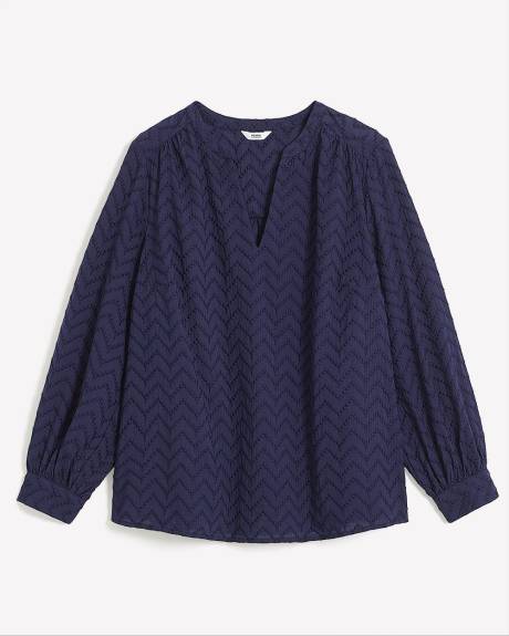 Embroidered A-Line Split-Neck Blouse