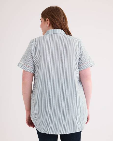 Embroidered Cotton Tunic Blouse with Decorative Trims