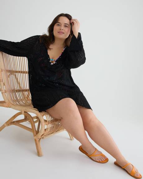 Long-Sleeve Crochet Swim Cover-Up