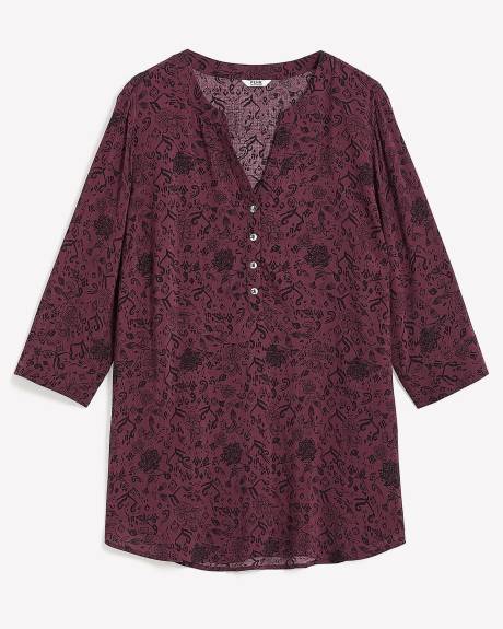 Buttoned Split Neck Woven Tunic