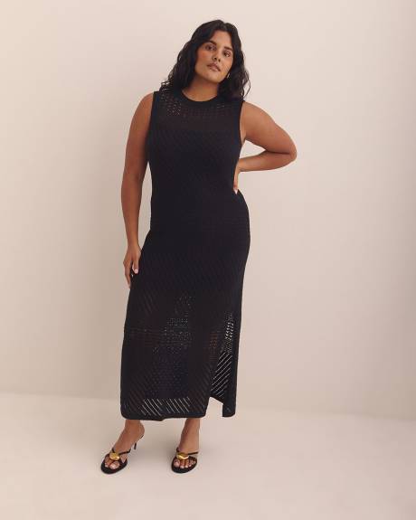Robe longue noire sans manches en tricot crocheté - Addition Elle