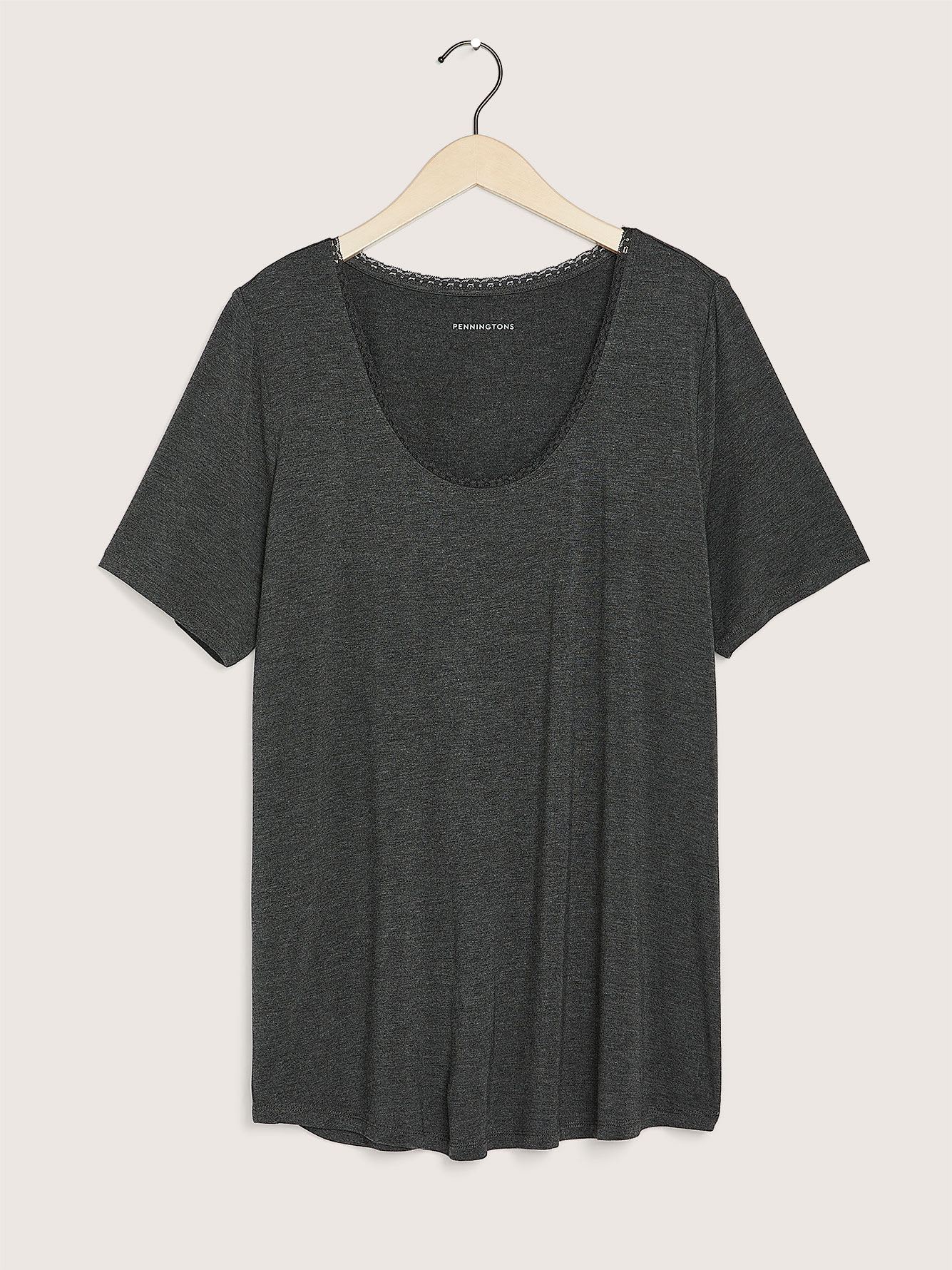 Responsible, Short-Sleeve Tee with Lace Detailed Neckline | Penningtons