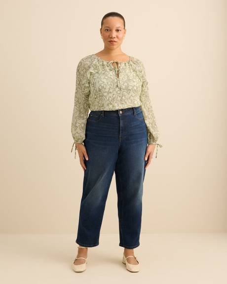 Blouse fleurie &agrave; volant avec cordon - Addition Elle