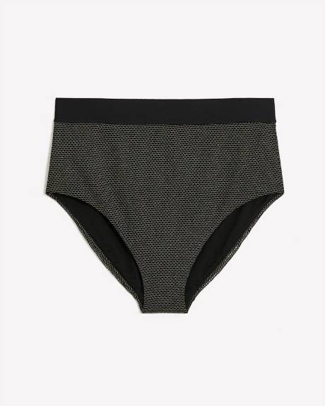 Shiny Black Fishnet Mesh High-Waisted Swim Brief