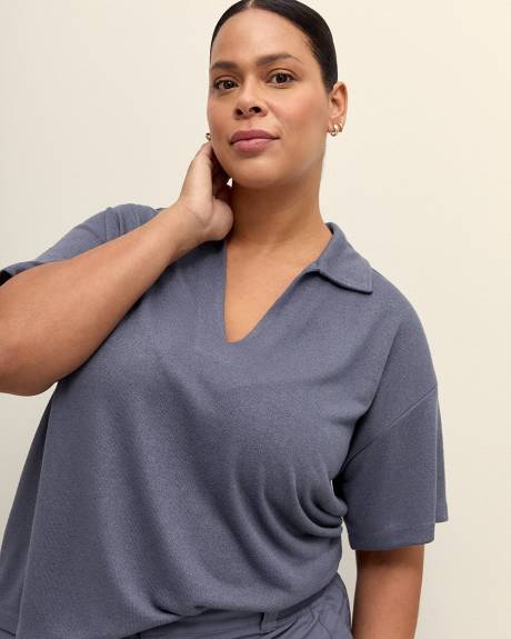 Short-Sleeve Polo Knit Top