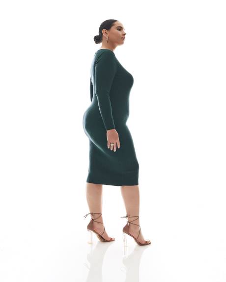 Ribbed Knit Dress with Neck Lace-Up - Addition Elle