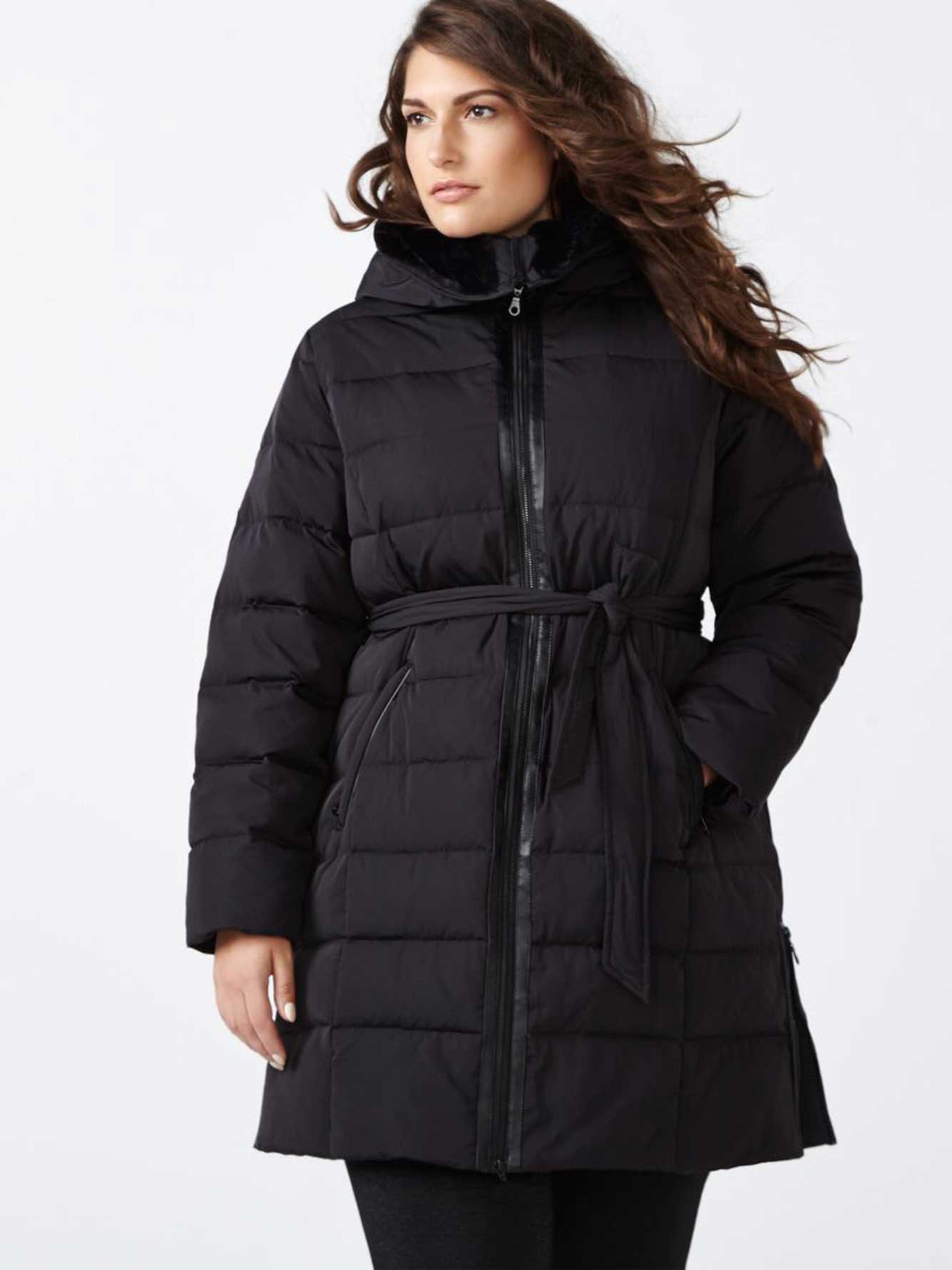 womens coats with fur hood and belt