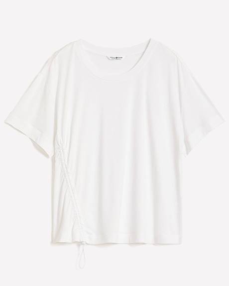 White Cropped T-Shirt with Shirring Detail - Active Zone