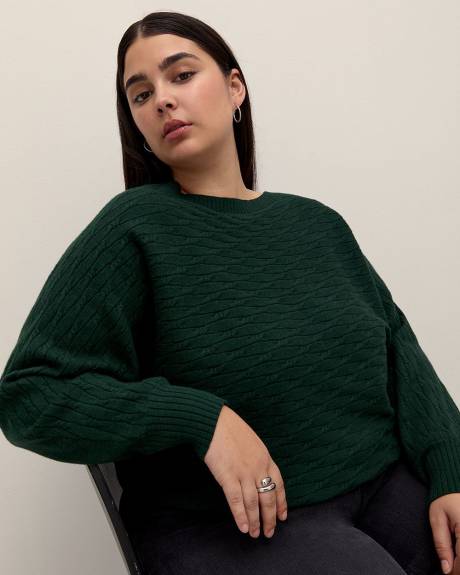 Pull en tricot à mailles torsadées avec manches longues dolman, tissu responsable