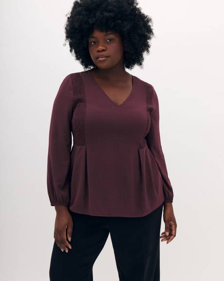 Fit and Flare Blouse with Smocking at Side - Addition Elle
