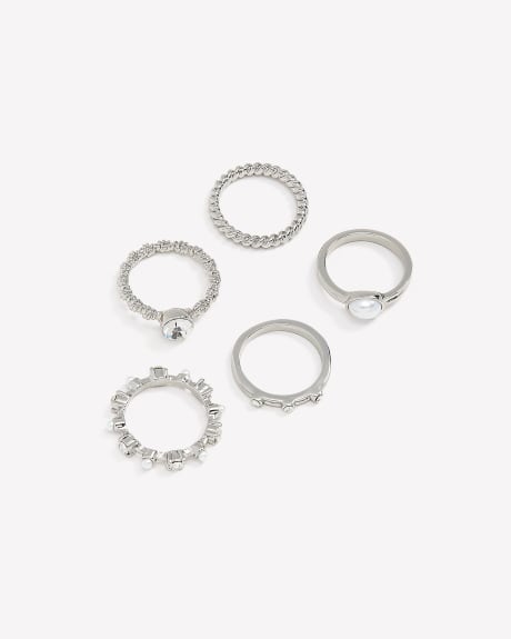 Assorted Fancy Metallic Rings, Set of 5