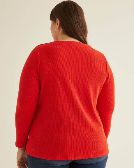 Ribbed Long-Sleeve Mock Neck Knit Top