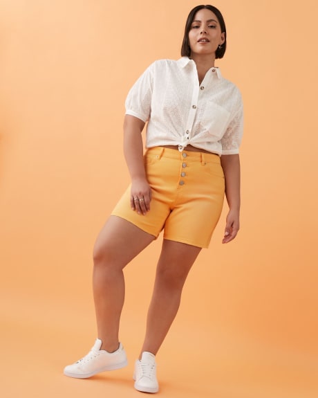 Short Woven Cotton Shirt Blouse - Addition Elle