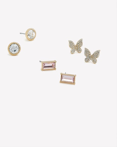 Assorted Stud Earrings with Butterfly, Set of 3