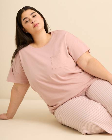 T-shirt de pyjama &agrave; manches courtes avec broderie, coupe carr&eacute;e - ti Voglio