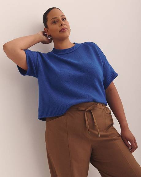 Pull décontracté à col rond et manches courtes